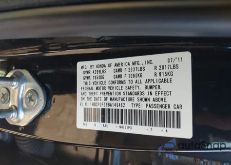 2011 Honda Accord 2.4 Lx z USA, uszkodzony, nr VIN 1HGCP2F39BA145462